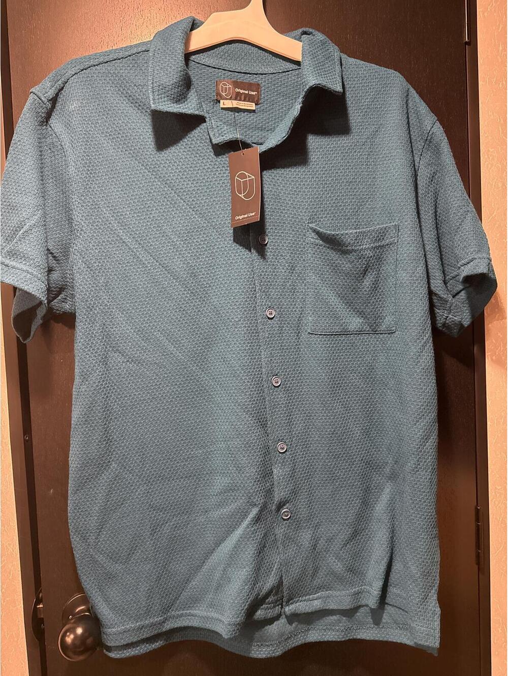 Original Use Men's Textured Short Sleeve Button Down Shirt Size L New With Tags